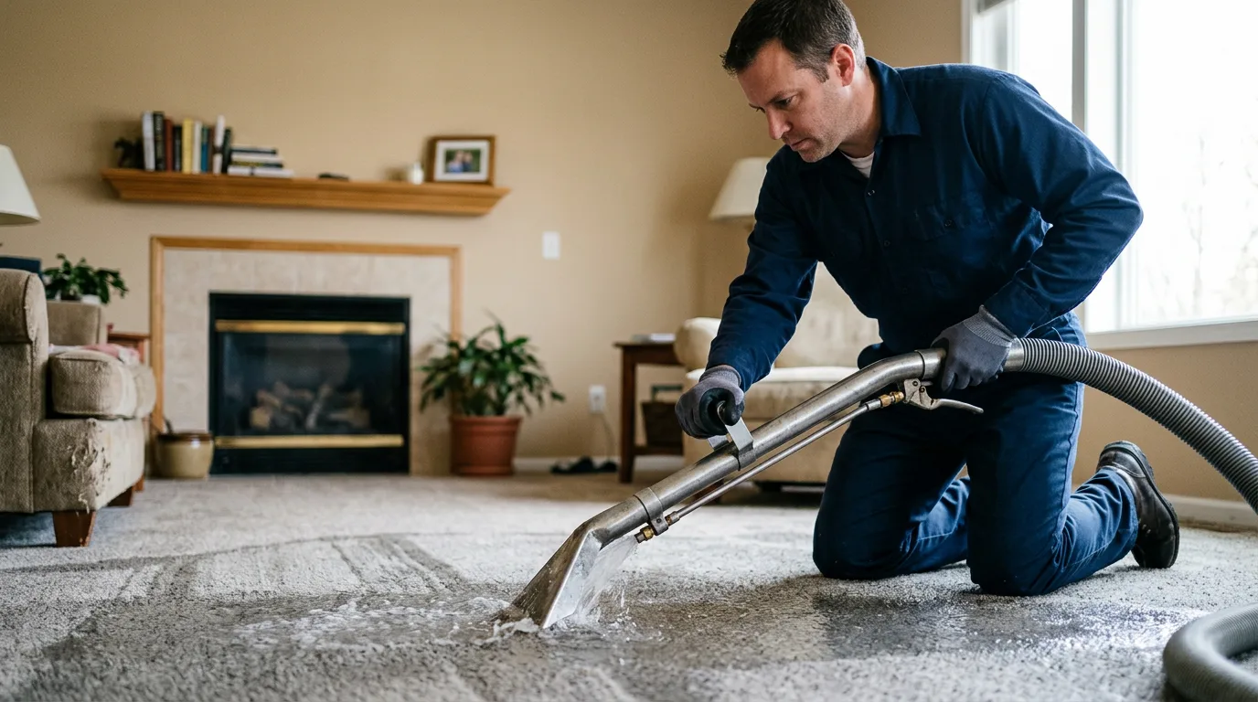 Water damage restoration technician working near La Salle, IL